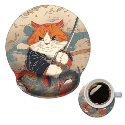 Mouse Pad with Wrist Support, Ergonomic Mouse Pad with Memory Foam Wrist Rest Cushion, Non-Slip Rubber Base Gaming Mice Pad for Home Office Computer Laptop,Japanese Cat - color: Japanese Cat
