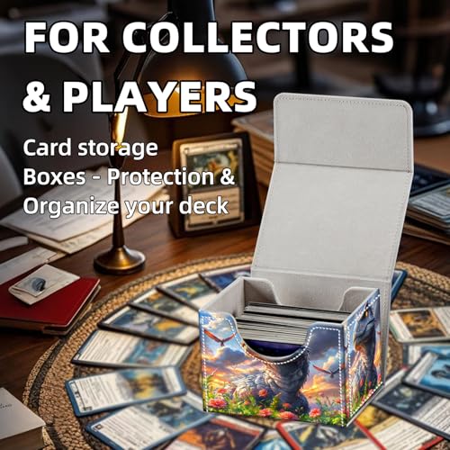 Trading Card Storage Box, Holds 100+ for MTG Cards, Premium PU Leather with Magnetic Closure, Blooming Flower Field Dinosaur Durable Deck Box for Magic the Gathering, Trading Card Games - color: Blooming Flower Field Dinosaur
