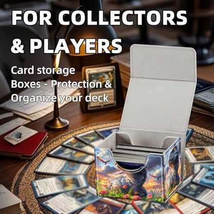 Trading Card Storage Box, Holds 100+ for MTG Cards, Premium PU Leather with Magnetic Closure, Blooming Flower Field Dinosaur Durable Deck Box for Magic the Gathering, Trading Card Games - color: Blooming Flower Field Dinosaur
