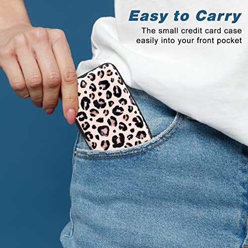 Credit Card Holder, Mini Aluminum Card Wallet RFID Blocking Slim Metal Hard Card Case for Women Men, Pink Leopard - color: Pink Leopard