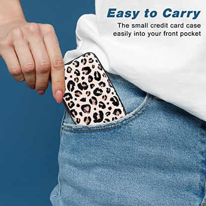 Credit Card Holder, Mini Aluminum Card Wallet RFID Blocking Slim Metal Hard Card Case for Women Men, Pink Leopard - color: Pink Leopard