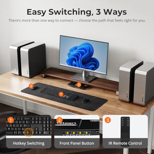 TESmart USB 3.0 HDMI KVM Switch 1 Monitor 4 Computers 4K@60Hz, L/R Audio & Microphone, 4 Port EDID Emulators, Hotkey Switching, Button Switching with Remote Switch and All Input Cables - size: USB 3.0 for 4 computers 1 monitor