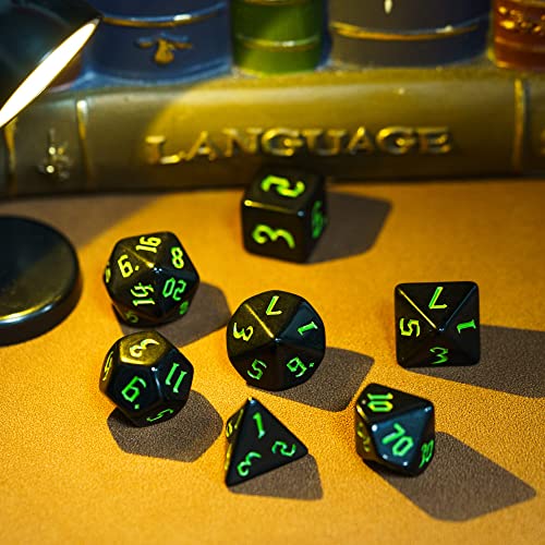 7-Die DND Dice Set Polyhedral Dice Set with a Leather Dice Bag, D&D Dice Set for RPG Table Games (Black) - color: Black
