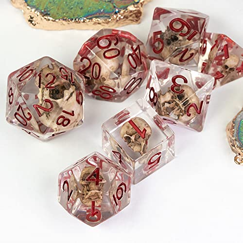 UDIXI Skull DND Dice Set, Resin D and D Dice Set for D&D RPG Tabletop Games | Velvet Storage Bag, DM Gift, for Dungeons and Dragons Role Playing Games Board Games - color: Skull