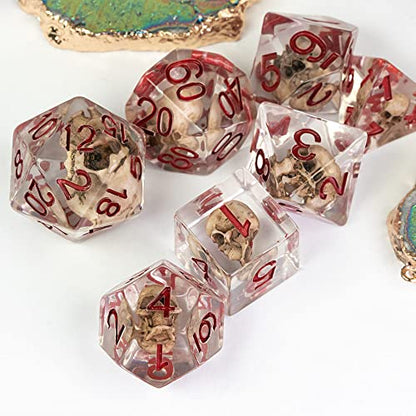 UDIXI Skull DND Dice Set, Resin D and D Dice Set for D&D RPG Tabletop Games | Velvet Storage Bag, DM Gift, for Dungeons and Dragons Role Playing Games Board Games - color: Skull