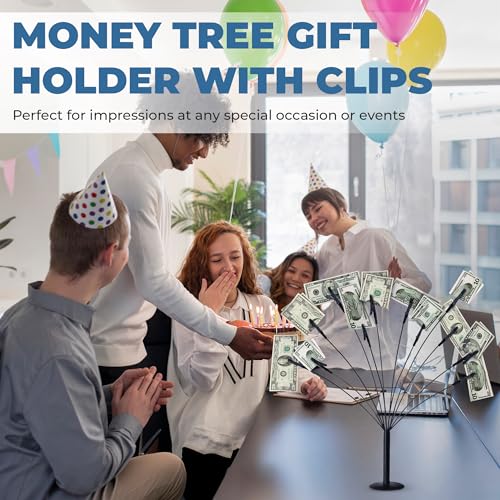 Gift Card Tree Holder to Hold Gift Cards, Lottery Tickets, Photos, Money | Lottery Ticket Holders with 12 Flexible Clips, Great for Birthday, Party, Wedding, Christmas, Metal Stand with Black Finish - color: With Clips Gift Card Tree