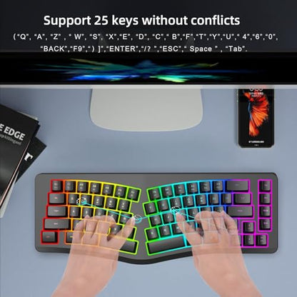 Rgbs Illuminateds Wireds Keyboards with Engraveds ABS Keycaps 25 Rollover Quiet Typing for Computers Ergonomic Gaming Keyboards