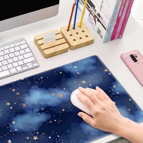 Stars and Clouds Desk Mat Large Gaming Mouse Pad XL Extended Mousepad Desk Pad Big Keyboard Pad Desktop Mouse Mat 31.5"x11.8" Deskmat for Gamers with Stitched Edges Non-Slip Rubber Base - color: Stars and Clouds