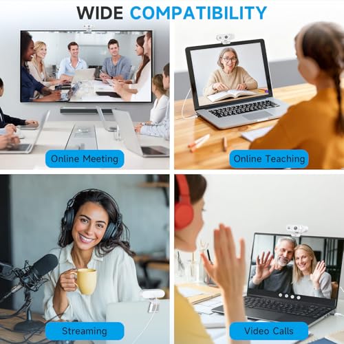 AOC White 4k Webcam for PC with Microphone, Computer Camera with Noise Cancellation, Privacy Cover, 99° FOV, Plug & Play USB Webcam for Streaming, Conferencing, Zoom, Skype, Facetime - color: white