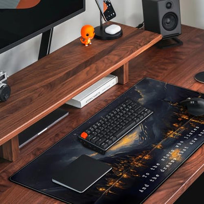 Starry Night Mountain Desk Pad Mat Moon Oil Painting XXL Black Mouse Pad for Gaming Deskpad, Aesthetic Moon and Stars Mousepad Xxl for Laptop Computer Mouse Game Keyboard Mat, 31.5 X 15.8 In - color: Night Castle