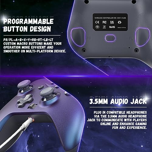 Xexvyrin Wireless Controller for X-box One, X-box Series X/S, PC, Switch, iOS, Android, LED Gaming Controller with TURBO, Macro Function, 6-Axis Gyro, 3.5mm Audio Jack, WiFi Connectivity (Metallic Blue) - color: Metallic Blue