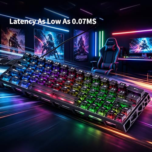 IROK MG63 64 Keys Wired Magnetic Switch Keyboard, 512KHZ All Keys Scan Rate, PCB Nano-Coating Waterproof, ARGB Light and Shadow Coexist 8KHZ/CNC Carved Aluminum Gaming Keyboard (Black) - color: Black