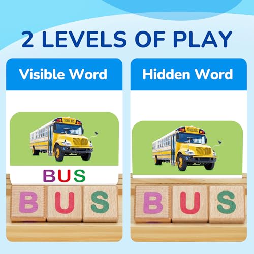 BenBen Spelling Games with Flash Cards, 112 Words, Montessori Toys for 3 4 5 6 Years Old Kids, Wooden Matching Letters Games, CVC Word Educational Learning Toys, Gift for Preschool Kindergarten - style: Matching & Spelling Game with Flash Cards