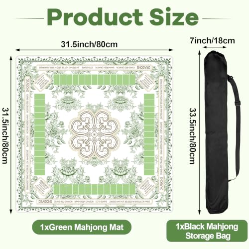 party greeting Chinoiserie Mahjong Mat with Black Carrying Bag 31.5 x 31.5 Inches Multi Purpose Game Table Cover Anti Slip and Noise Reduction for Mahjong Poker Board Card Dominoes Games(Green) - color: Green