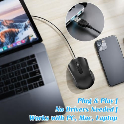 Wired Computer Mice 10 Pack Mini USB Silent Mouse Bulk, Ergonomic 3 Button Plug and Play Mice for Students Office School Home Remote Work PC