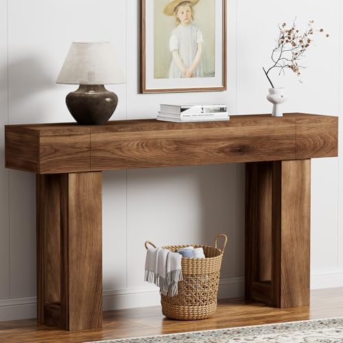 63 Inch Long Console Table, Narrow Rectangular Sofa Table Behind The Couch, Farmhouse Entryway Table for Entrance, Hallway, Living Room (Brown) - color: Brown, style: No Socket