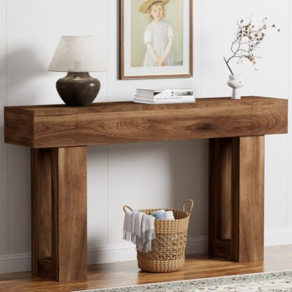 63 Inch Long Console Table, Narrow Rectangular Sofa Table Behind The Couch, Farmhouse Entryway Table for Entrance, Hallway, Living Room (Brown) - color: Brown, style: No Socket
