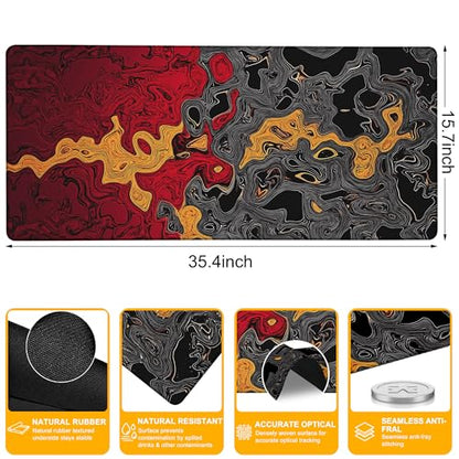 Large Gaming Mouse Pad Abstract Red and Black Fluid Extended Computer Keyboard Mousepad with Non-Slip Rubber Base Stitched Edge Waterproof Big Long Laptop Pad for Gamer Office Home 35.4"X 15.7" - color: Dragon Confrontation
