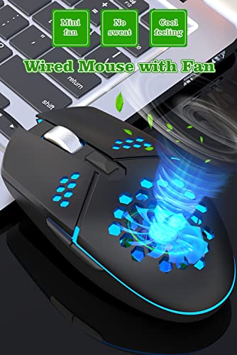 Newly Wired Gaming Mouse with Fan, Cooling Fan Honeycomb PC Mouse RGB Led Gaming Mouse for Laptop, Silent Click & 4 DPI Levels - No Sweaty Palm