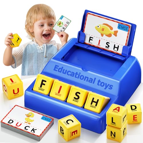 Montessori Matching Letter Game for Kids Ages 3-8 | Educational Learning Spelling Toys with Storage Function | Christmas Birthday Gifts for 3 4 5 6 Year Old Boys & Girls | Larger Blue (50% Bigger) - style: Big Size-Blue