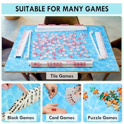31.5" Crease-Free Mahjong Mat Non-Slip Noise-Reducing Game Table Cover | With Carry Bag, Water Ripple Board Game Mat, Rubber Base for American Mahjong Poker Dominoes & Board Games - color: Water Ripple