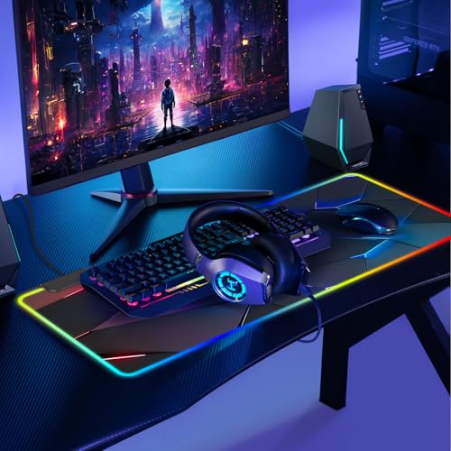 RGB Mouse Pad, Gaming Mousepad with 13 LED Light Modes | 31.5X11.8inch Large Mouse Mat, Gaming Mats for Desk with Non-Slip Rubber Base, Model-C - color: Black-e