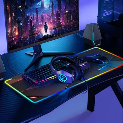 RGB Mouse Pad, Gaming Mousepad with 13 LED Light Modes | 31.5X11.8inch Large Mouse Mat, Gaming Mats for Desk with Non-Slip Rubber Base, Model-C - color: Black-e
