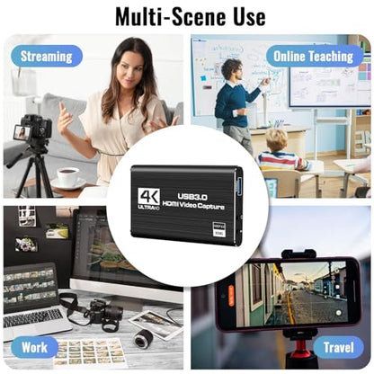 HDMI Video Capture Card 1080P 60FPS, USB 3.0 Game Capture Device | Compact & Portable for Streaming, Gaming, and Meetings, Compatible with Switch/PS4/PS5/PC/Laptop/OBS, Black