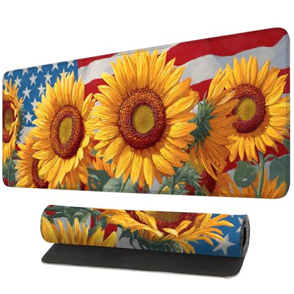 Mouse Pad, Large Anti-Slip with Stitched Edges Desk Mat Desktop Laptop Computer Desk Keyboard Mat,Table Protector Blotter Mat (Sunflower, 31.5" x 11.8") - color: Sunflower, size: 31.5" x 11.8"