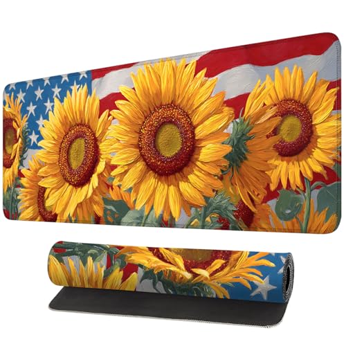 Mouse Pad, Large Anti-Slip with Stitched Edges Desk Mat Desktop Laptop Computer Desk Keyboard Mat,Table Protector Blotter Mat (Sunflower, 31.5" x 11.8") - color: Sunflower, size: 31.5" x 11.8"