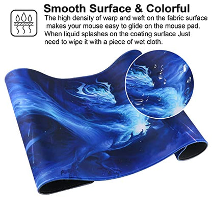 Large Gaming Mouse Pad with Stitched Edges,[27.5x11.8In] Extended Mouse Pad with Non-Slip Natural Rubber Base for Gamer/Desktop/Office/Home (70x30 Bluedragon) - color: 70x30 Bluedragon