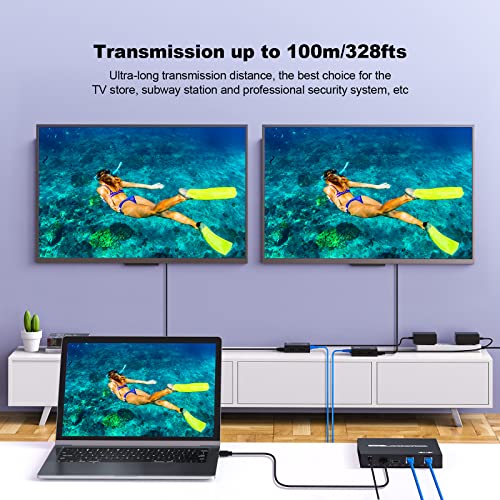 HDMI Extender Splitter 1 x 2, JCHICI 4K@30Hz 100M(328fts) HDMI Splitter with Loopout and EDID Copy Function, Lossless Transmission and Zero Latency, Support 3D - size: HDMI Extender Splitter 1 x 2