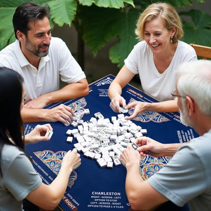 Mahjong Mat 32.4” x 32.4”, 3mm Thick Non-Slip Rubber Back Mahjong Table Mat, Noise Reduction Waterproof Mahjong Game Mat for Table, Mahjong Tile Mat for Cards, Dominoes & Board Games (Blue2) - color: Blue2