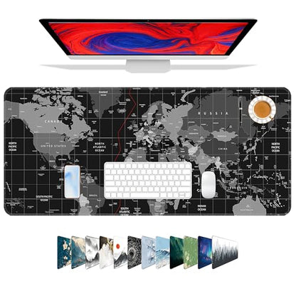 Galdas Mouse Pad for Gaming,XXL XL Large Mouse Mat Long Extended Mousepad Desk Mat Non-Slip Rubber Mice Pads Stitched Edges Thin (31.5 x 11.8 x 0.12 Inches),World Map Background - color: Black World Map