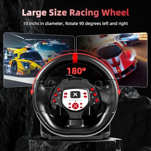 DOYO Gaming Steering Wheel with Pedal and Paddle shifters for PC | 180°Rotation, Sim Racing Wheel with Dual Vibration, Height & Tilt Adjustable, for PS4, PS3, Xbox Series X|S, Xbox One, Switch
