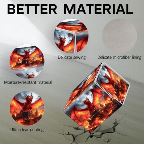 Trading Card Storage Box, Holds 100+ for MTG Cards, Premium PU Leather with Magnetic Closure, Red Dragon Burning A Castle Durable Deck Box for Magic the Gathering, Trading Card Games - color: Red Dragon Burning A Castle