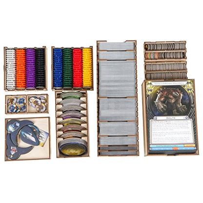 Wooden Game Organizer Compatible with Cosmic Encounter – 9 Removable Trays for Cards, Ships, Planets and Tokens, Laser-Cut Birch Kit – The Broken Token