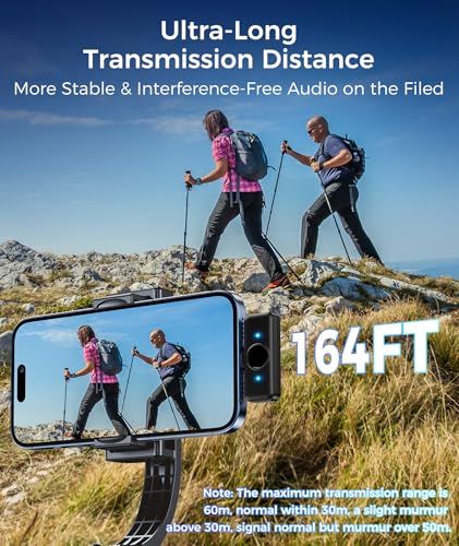 Wireless Lavalier Microphone for iPhone & Android Phones, Clip-on Lapel Mic | AI Noise Reduction & Hi-Fi Audio & 24H Working Time & 50M/164FT Range, for Video Recording/Live Stream/Vlog/Podcast/Interview