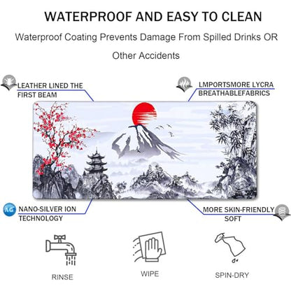Gaming Mouse Pad Ink Pattern, 31.5x15.7 Inch Waterproof Computer Big Mousepad Non-Slip Mouse Mat Rubber Base and Stitched Edges for Game Players, Office, Study, Esports Pros, Home - color: Ink