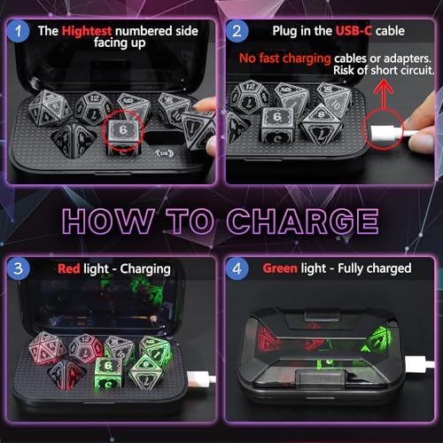 Light up LED DND Dice Set Rechargeable for Gift Dungeons and Dragon RPG | FONVGOGO D and D Glow in the Dark Dice with Charging Box for Tabletop Games, TTRPG, Dice Enthusiasts Collectors, DND Campaign - color: Astral Shard Purple