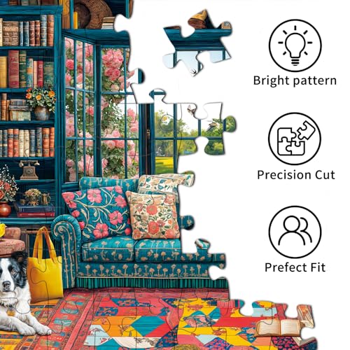 Puzzles for Adults 1000 Pieces,Cozy Study Jigsaw Puzzle with 1:1 HD Poster, Perfect Interlocking No Dust, Stress Relief Ideal Gift for Family Games - color: Cozy Study