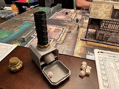 Hammer Dice Tower (Random 7PCS D20 Set Included) - Holder and Roller - Tabletop RPG Accessory for Dungeons and Dragons, DND, D&D - (Obsidian)