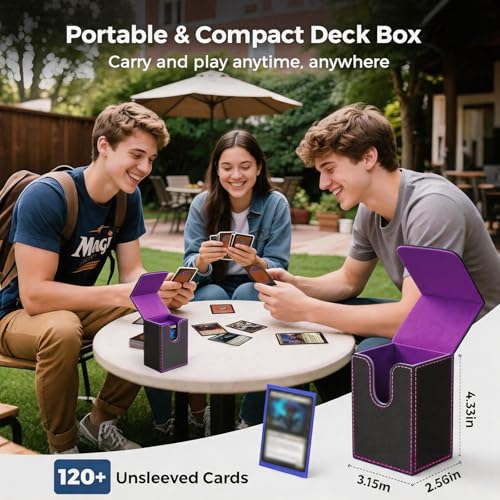 Cieex Trading Card Storage Box with Handle, 3-Row Cards Box for Sport Card | Fits 2100+ Single Sleeved, Commander Cards Box for MTG TCG, Foldable Card Holder with 1 Small Card Case 10 Divider 3 Stopper