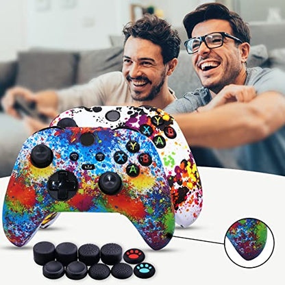 [2 Pack] Jusy Compatible with Xbox Series X/S Controller Soft Silicone Cover Skin, Sweat-Proof Dust-Proof Anti-Slip Case Cover Protective Accessories Set, with 10 Thumb Grips (Graffiti) - color: Graffiti