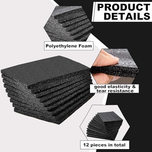 Frienda 12 Pcs 12" x 8" x 1" Polyethylene Foam Sheet Thick Black Packing Foam Padding Customizable PE Board Cushion Inserts for Cases Craft Shipping Moving DIY Projects Toolbox Storage - size: 12 x 8 x 1 inches