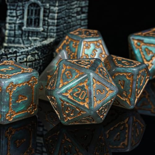 cusdie 7 Pcs 25mm Giant DND Dice with Dragon Eye Dice Bag, Polyhedral Dice Set, D&D Dice for Pathfinder RPG(Gray Green) - color: Light Green
