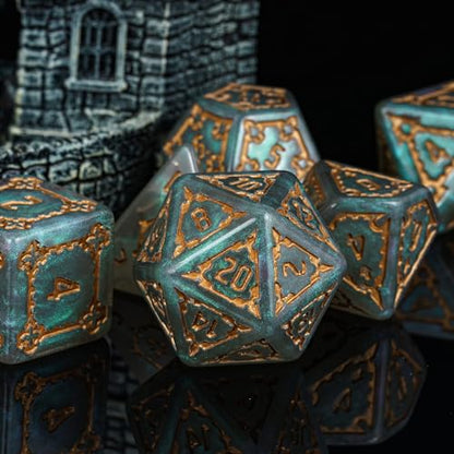 cusdie 7 Pcs 25mm Giant DND Dice with Dragon Eye Dice Bag, Polyhedral Dice Set, D&D Dice for Pathfinder RPG(Gray Green) - color: Light Green