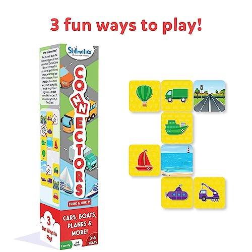 Skillmatics Educational Game – Connectors Cars, Boats, Planes & More | Fun Learning Game of Connections, Strategy & Matching, Ages 3 to 6 - style: Cars, Boats, Planes & More