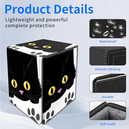 for MTG Deck Box, Commander Deck Case Fits 100 Double Sleeved Cards, PU Leather Storage Box, Compatible with Magic/TCG/PTCG/EDH/Sport Cards,Cartoon black cats - color: Cartoon black cats