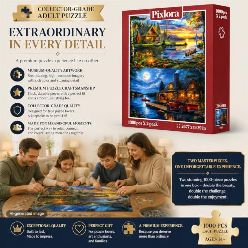 Puzzles for Adults 1000 Pieces, 2 Pack Unique 1000 Piece Lake and Night View Jigsaw Puzzles, Premium Scenic Landscape Puzzles & Nature Theme for Challenging Game Night - style: Lake&Night